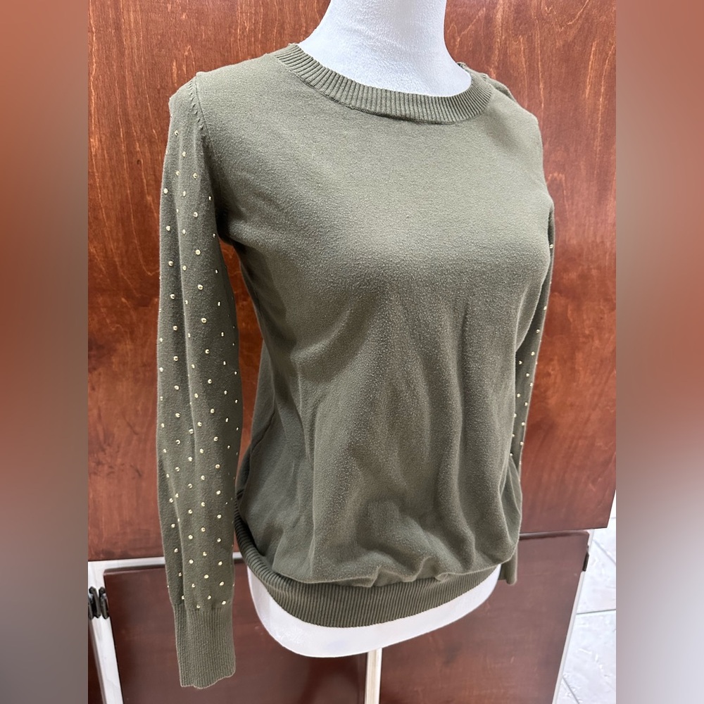 Olive Green Sweater with Gold Accents